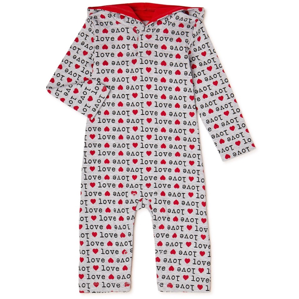 LOVE Unisex Hooded Long Sleeve Romper